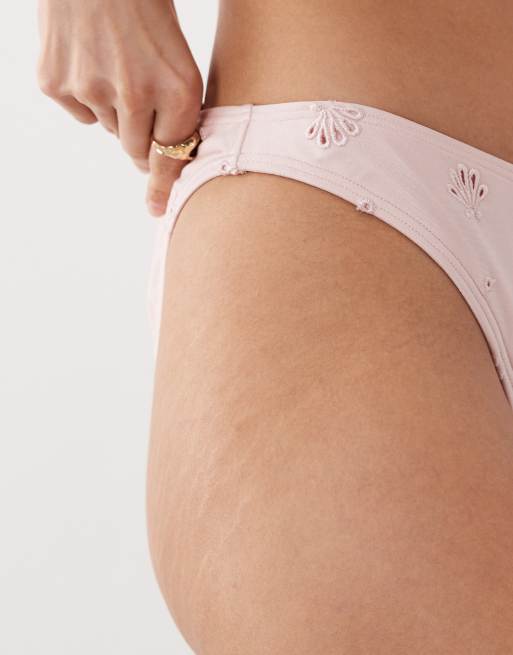 New Look broderie ring detail bikini bottoms in pink, 4 of 4