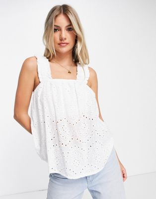 White Wide Strap Ruffled Camisole Crop Top