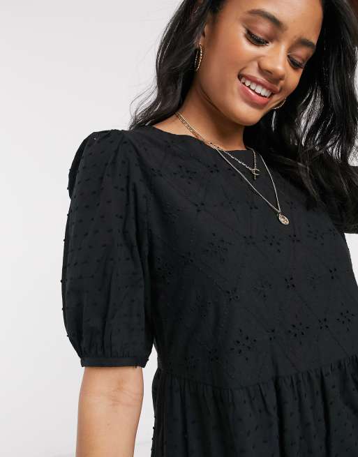 Black broderie anglaise smock hot sale dress