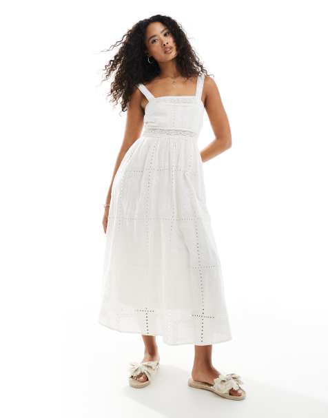 New Look broderie strappy midi dress in cream - view 1