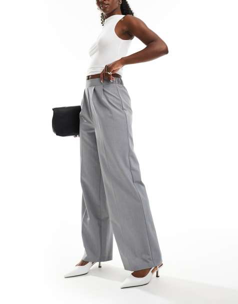 New Look - Broek met elastische taille en wijde pijpen in grijs - view 1