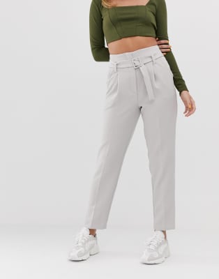 New Look - Broek met gespen in grijs | ASOS