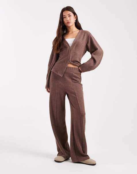 New Look - Broek met naad aan de voorkant in bruin, deel van co-ord set - view 1