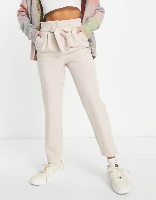 New Look - Broek met rechte pijpen en gerimpelde taille in kiezelkleur 