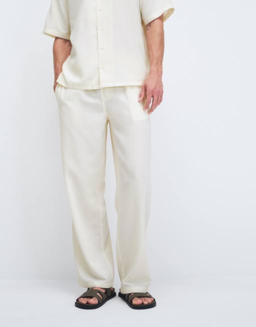New Look - Co-ord set van overhemd en broek met linnenlook in gebroken wit, 3 van 3