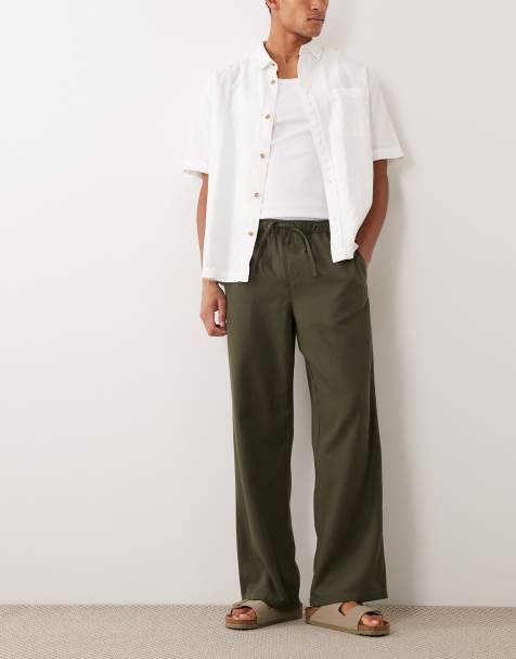 New Look - Broek met wijde pijpen en linnenlook in kaki - view 1