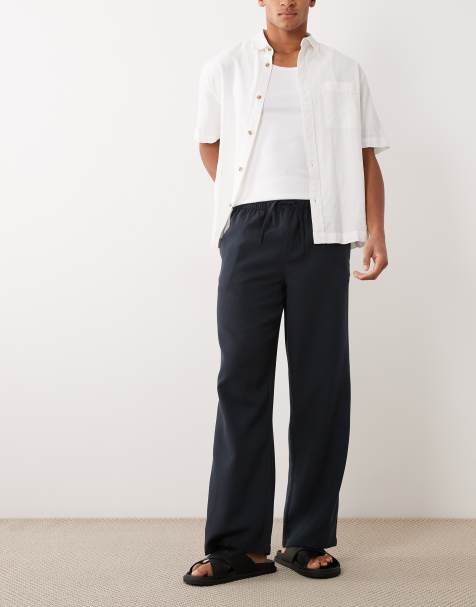 New Look - Broek met wijde pijpen en linnenlook in marineblauw, deel van co-ord set - view 1
