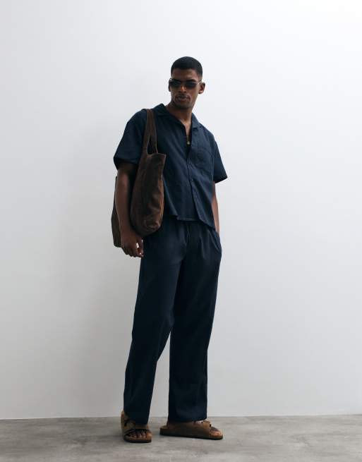 New Look - Co-ord set van recht overhemd en broek in marineblauw, 3 van 3
