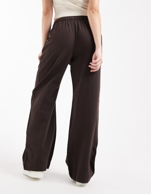 New Look - Broek van chambray denim met wijde pijpen in bruin, 4 van 5