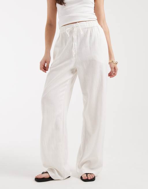 New Look - Broek van linnenmix met wijde pijpen in wit, 2 van 5