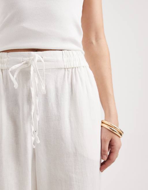 New Look - Broek van linnenmix met wijde pijpen in wit, 3 van 5