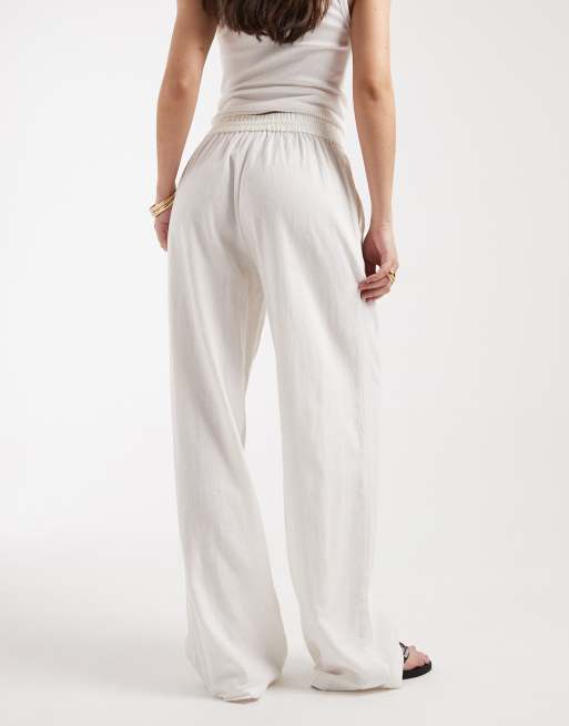 New Look - Broek van linnenmix met wijde pijpen in wit, 4 van 5