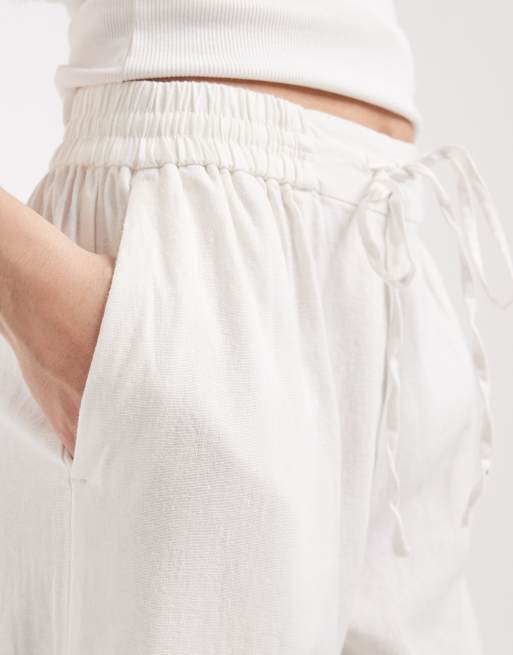 New Look - Broek van linnenmix met wijde pijpen in wit, 5 van 5