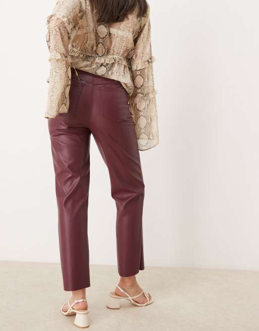 New Look - Broek van PU met rechte pijpen in bordeauxrood, 3 van 5