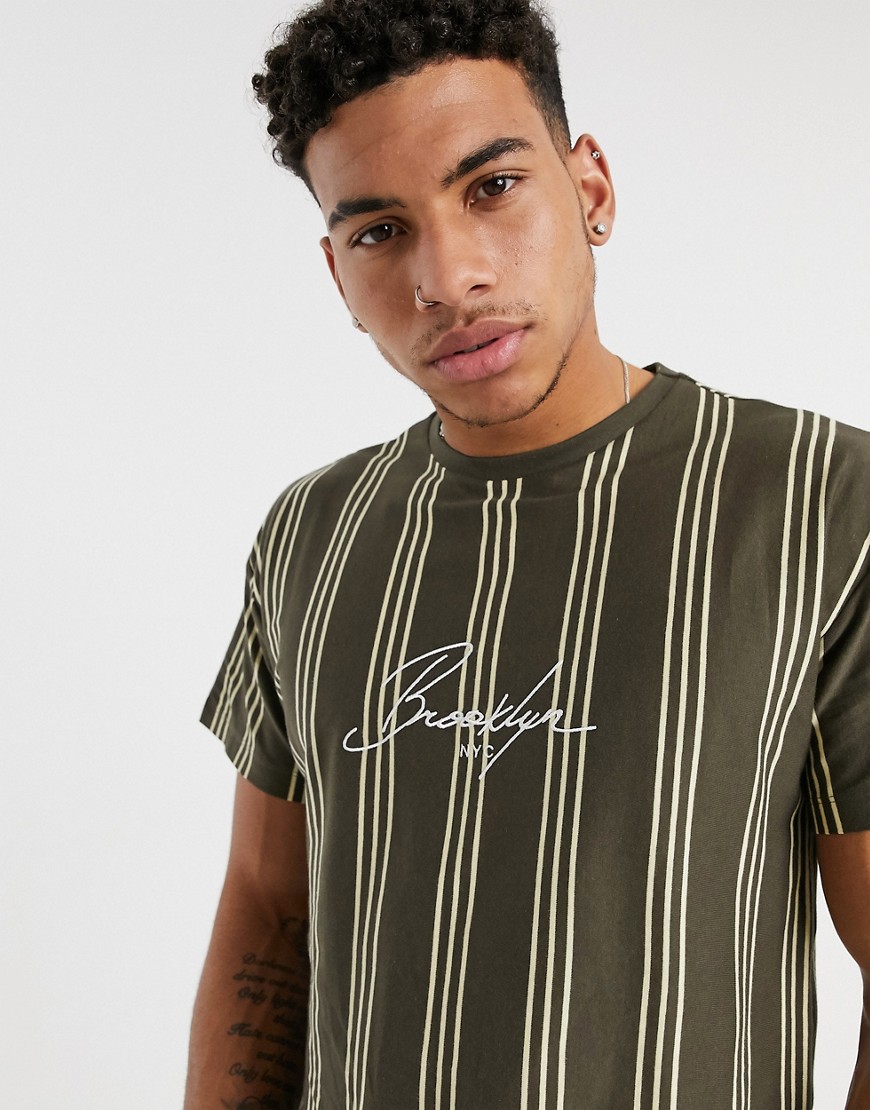 New Look - Brooklyn - Geborduurd T-shirt met verticale strepen in roestbruin