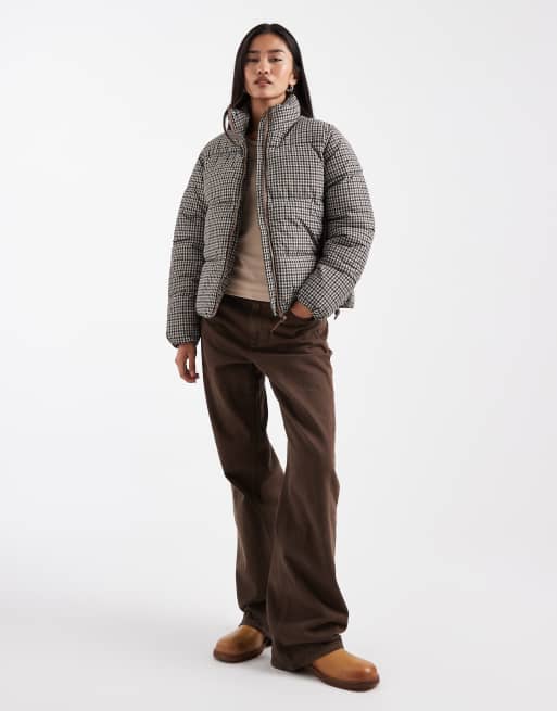 New Look - Brun cropped dynejakke med tern, 3 af 4