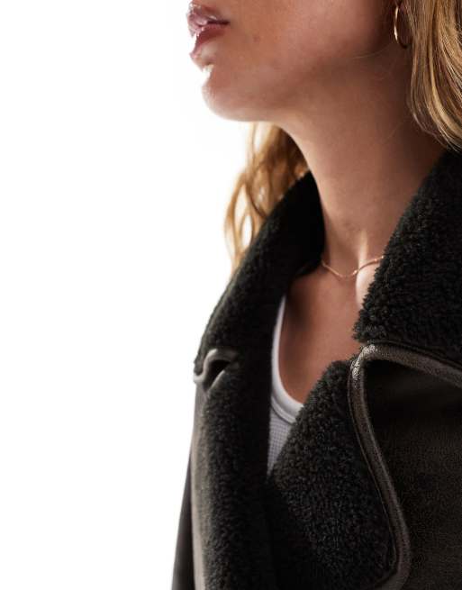 New Look – Brun jacka med öppen krage och tvättad finish, 2 av 4