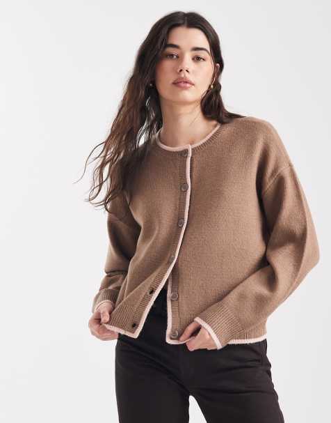 New Look – Brun kofta med rund halsringning och kantrand - view 1