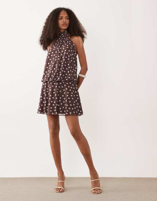 New Look - Brun minikjole med halterneck og polkaprikker i mesh, 2 af 4