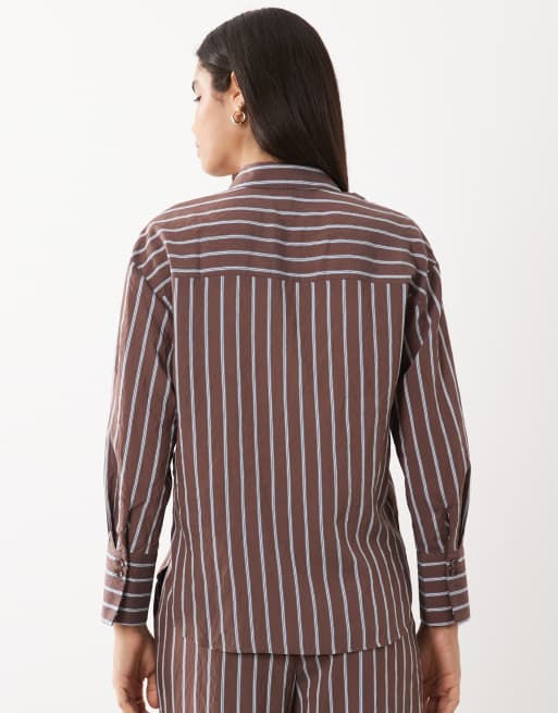 New Look – Brun, randig skjorta i lång modell, del av set, 2 av 4
