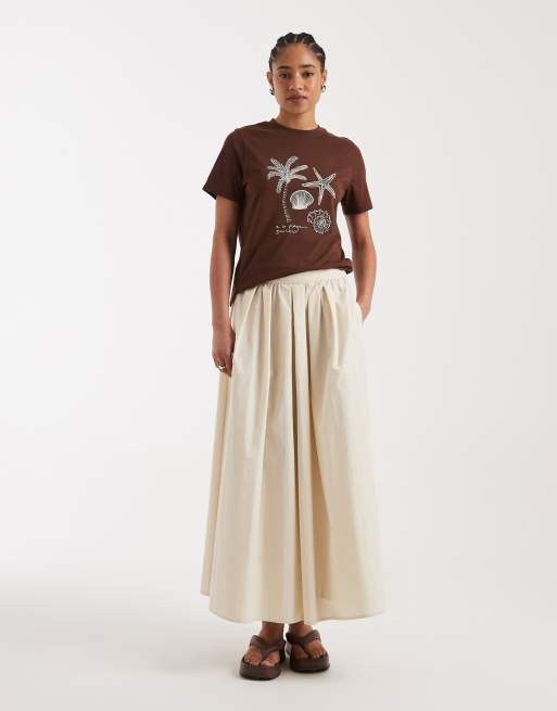New Look – Brun t-shirt i girlfriend-modell med palmtryck, 3 av 4