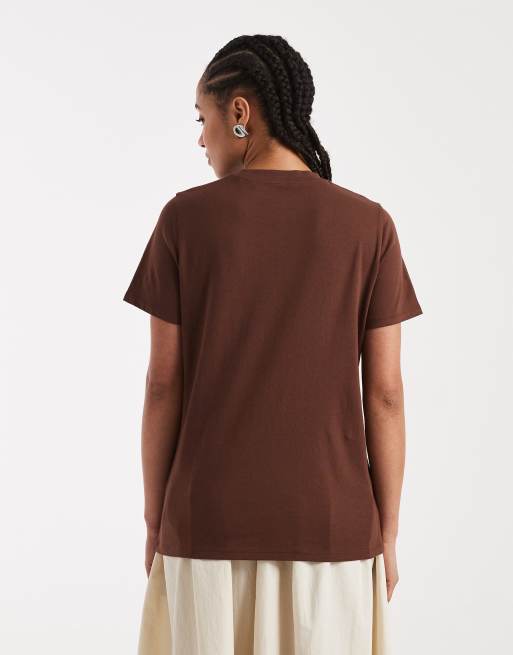 New Look – Brun t-shirt i girlfriend-modell med palmtryck, 4 av 4