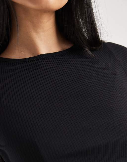 New Look – Brun t-shirt med rullfåll och babylocksömmar, 3 av 4