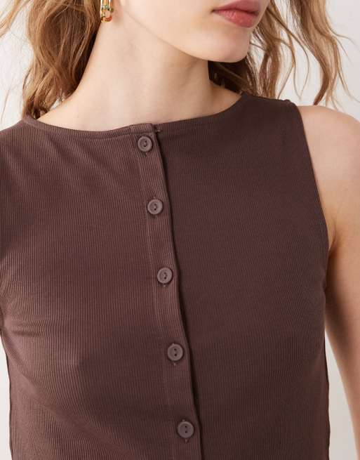 New Look - Brun tanktop med bådudskæring og knapper, 4 af 4