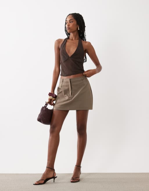 New Look - Brun top med halterneck og udsmykninger i mesh, 2 af 4