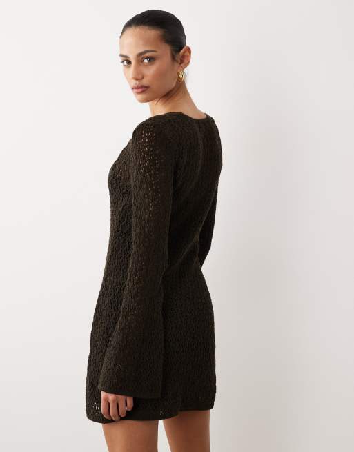 New Look – Brun, virkad kaftan med ringdetalj, 3 av 4