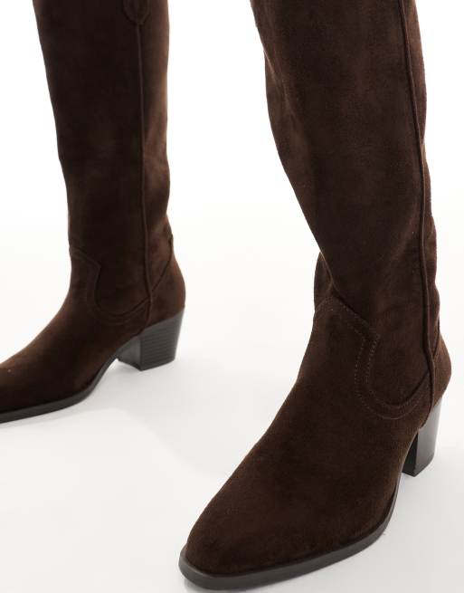 New Look – Bruna, knähöga boots i cowboystil och mockaimitation, 3 av 4