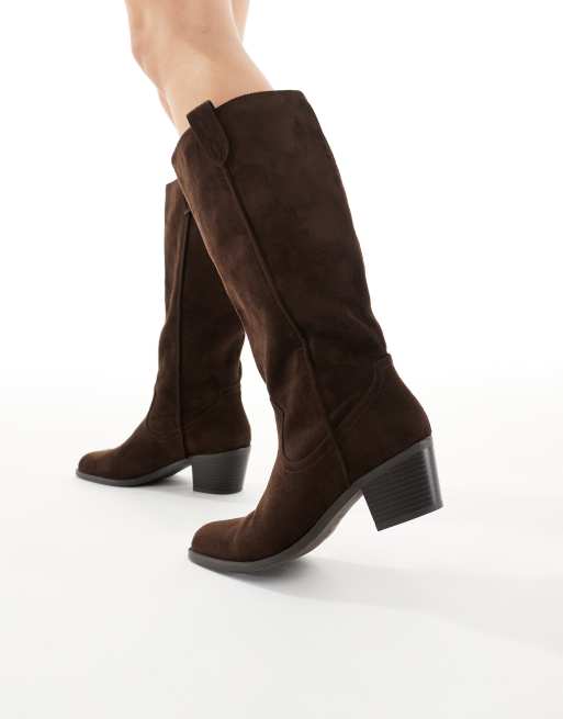 New Look – Bruna, knähöga boots i cowboystil och mockaimitation, 4 av 4