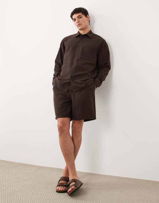 New Look – Brunt set i linneliknande tyg med skjorta, byxor och shorts, 3 av 4