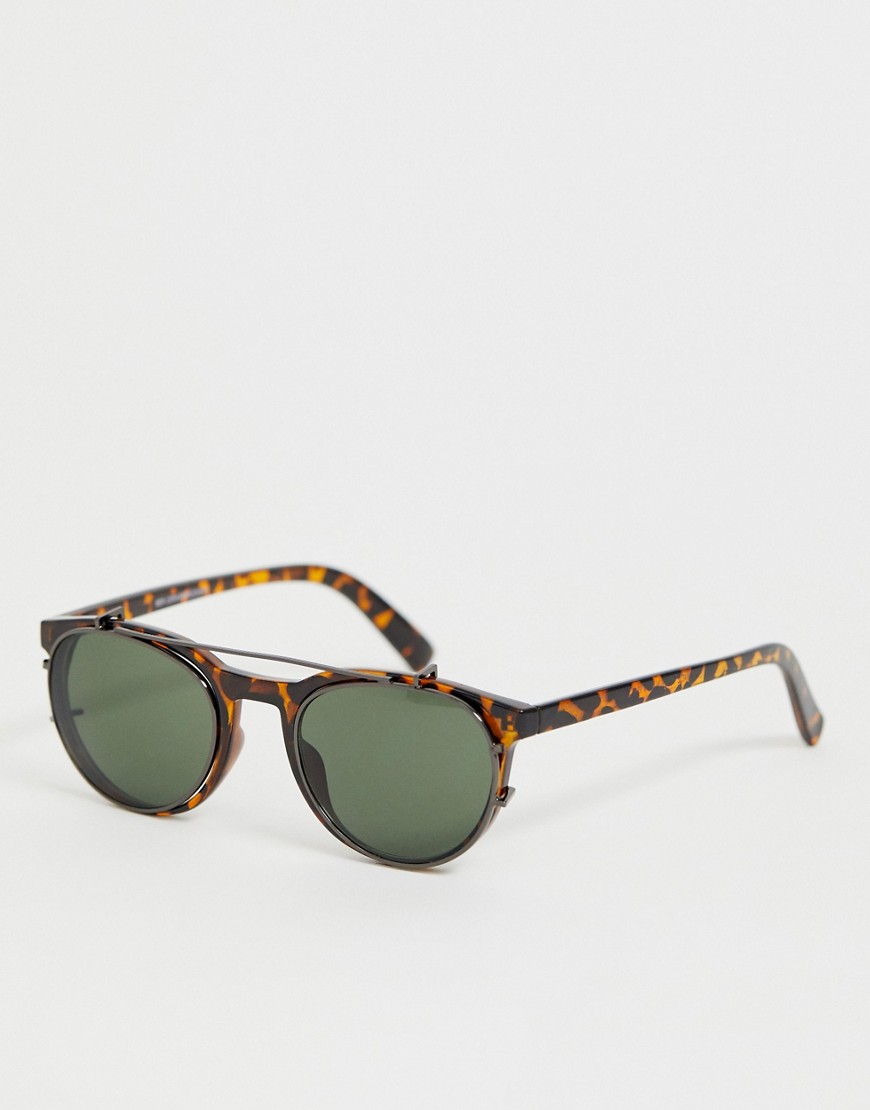 New Look – Bruna, sköldpaddsmönstrade clip on-solglasögon