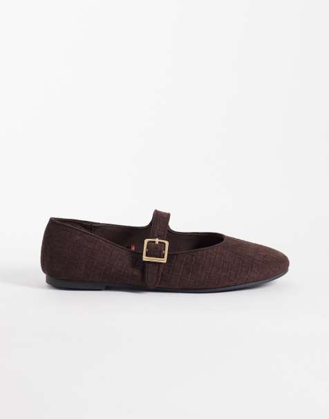 New Look - Brune Mary Jane-ballerinaer i vævet materiale - view 1
