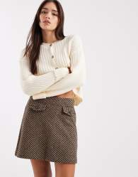 New Look brushed check A-line mini skirt in brown