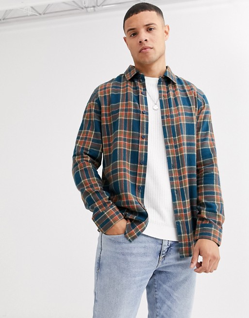 New Look brushed check long sleeve shirt in stone