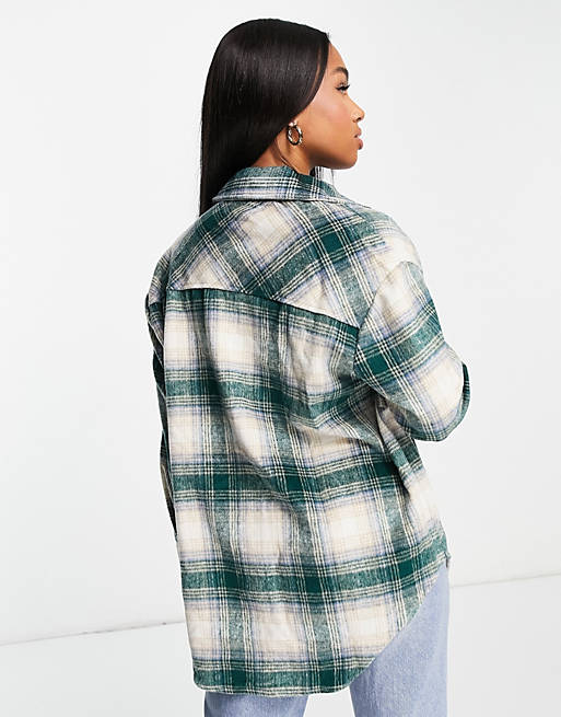 New Look brushed check over shirt in green check