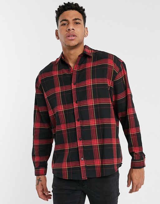 New Look brushed check oversized long sleeve shirt in red