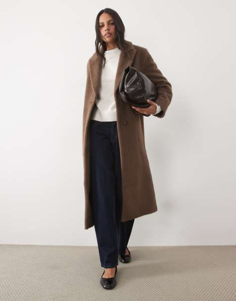 New Look brushed longline formal coat in mink - view 1