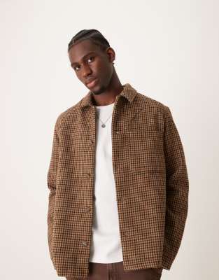 New Look brushed shacket in brown check