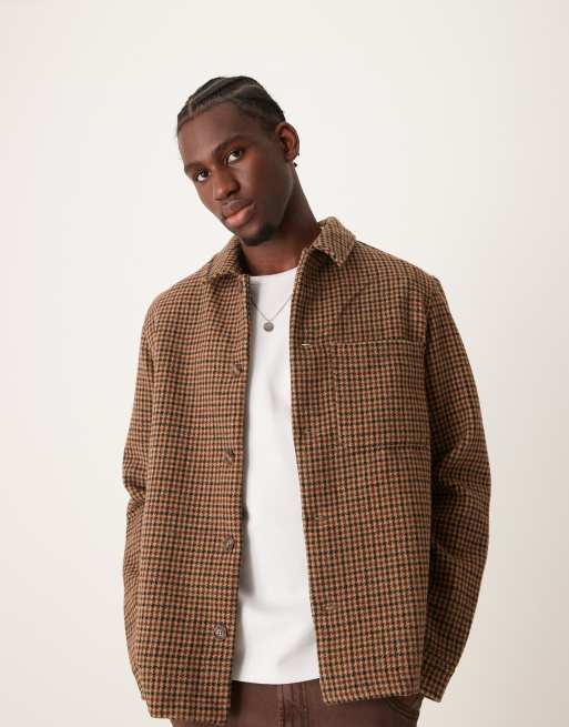 New Look brushed shacket in brown check ASOS