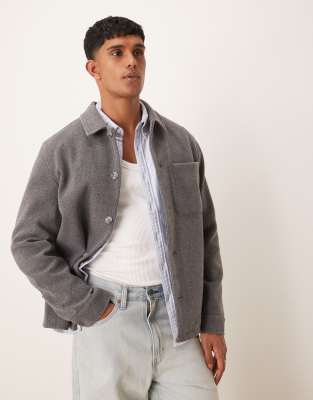 New Look brushed shacket in mid grey