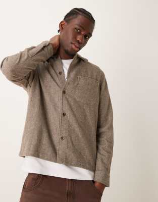 New Look New Look brushed twill overshirt in stone-Neutral