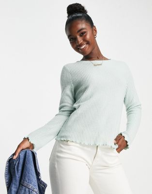 New Look brushed waffle crew neck jumper in aqua green - ASOS Price Checker