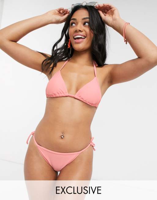 New Look – Brzoskwiniowa góra od bikini z trójkątnymi miseczkami, tylko w ASOS