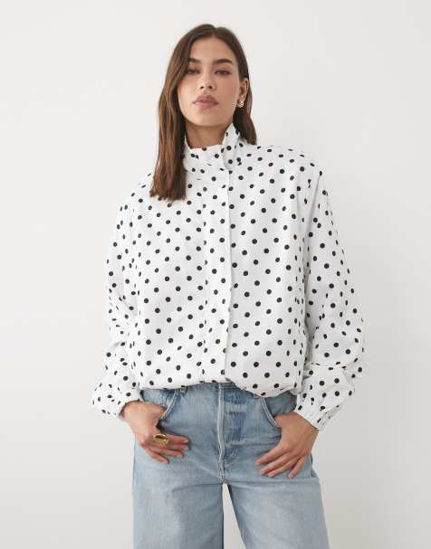 New Look bubble hem track windbreaker jacket in white polka dot - view 1