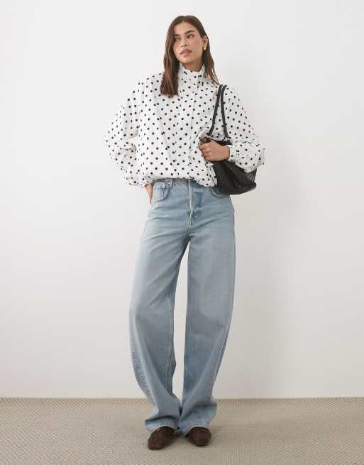 New Look bubble hem track windbreaker jacket in white polka dot , 2 of 4