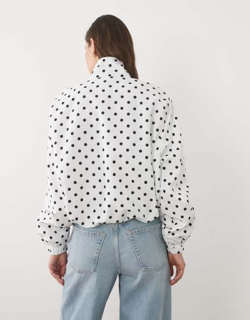 New Look bubble hem track windbreaker jacket in white polka dot , 4 of 4