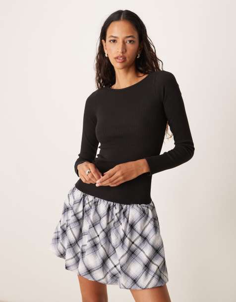 New Look bubble skirt mini dress in check print - view 1